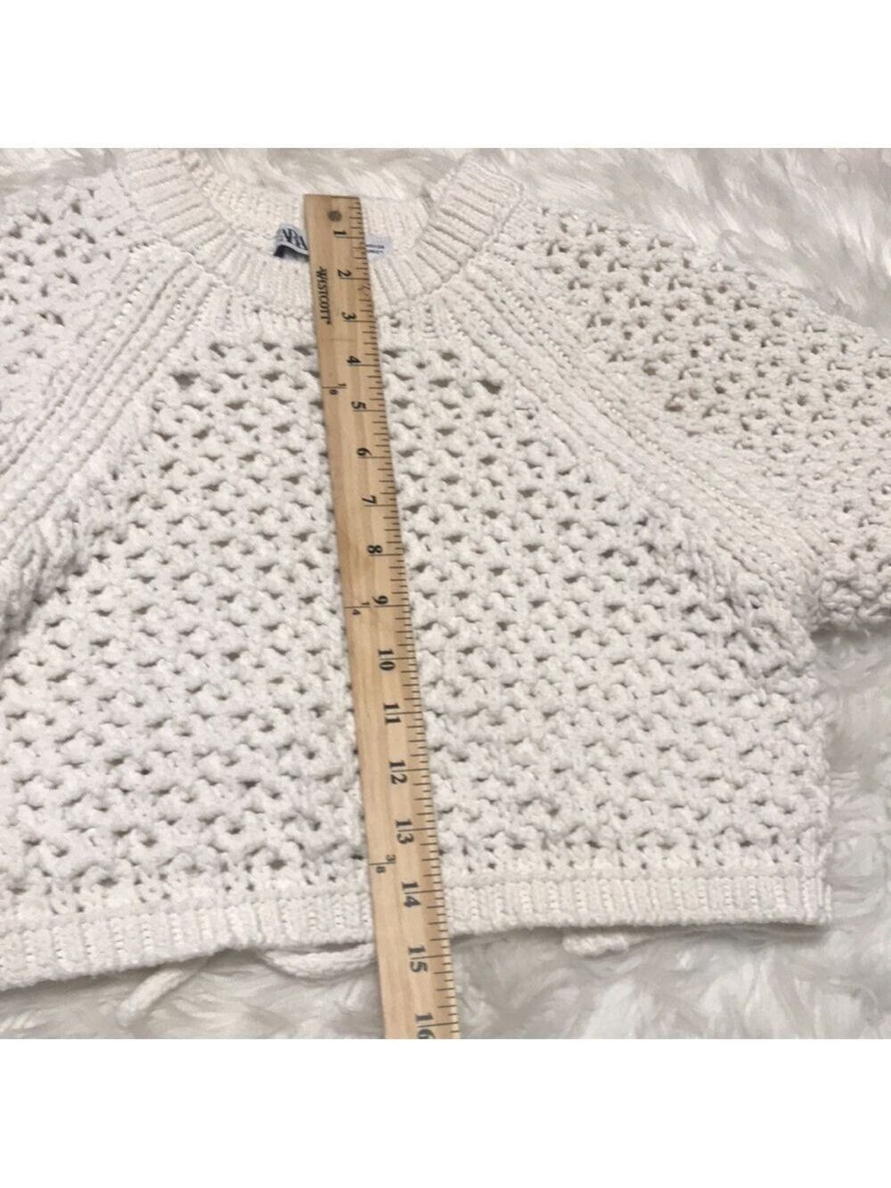ZARA OPEN BACK White CROPPED SWEATER SZ MEDIUM - Picture 6 of 11
